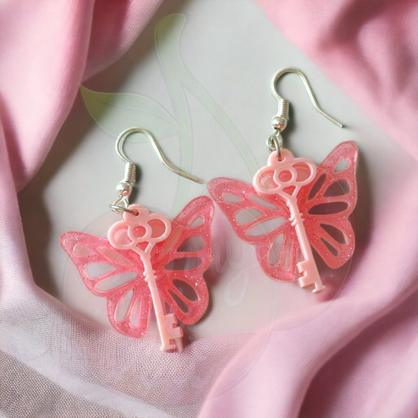 Fairy wing key earrings