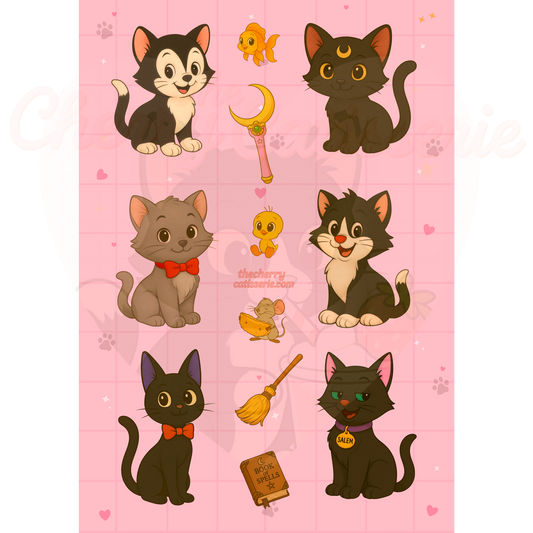 Midnight cat club sticker sheet