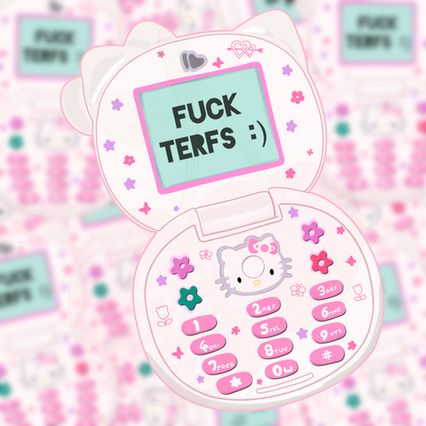 Fuck TERFS hello kitty flip phone sticker