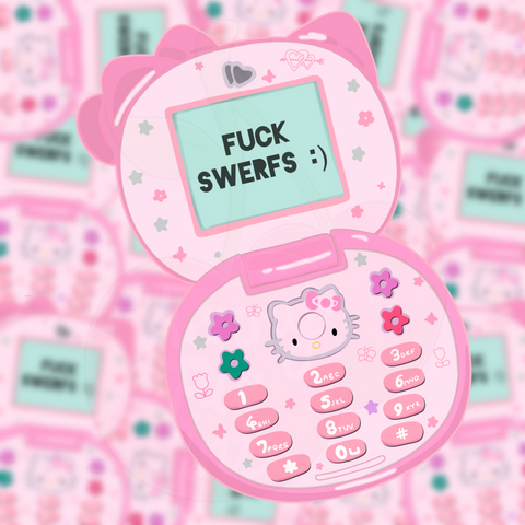 Fuck SWERFS pink hello kitty flip phone sticker